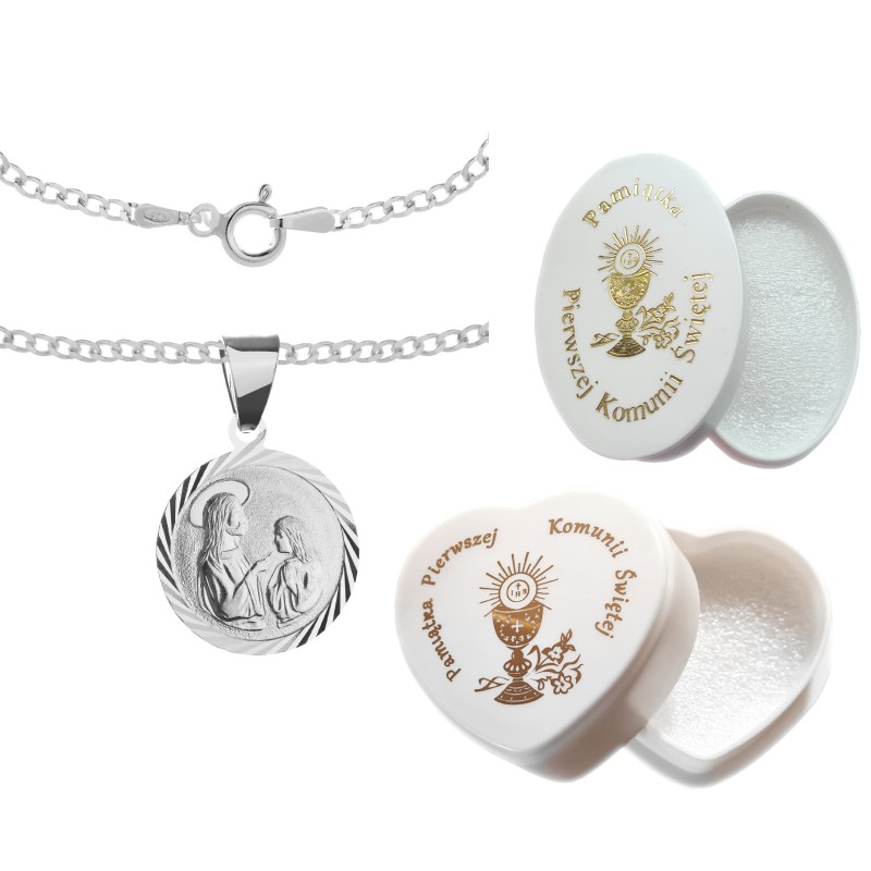 Komplet komunijny srebrny 925 – medalik + łańcuszek pancerka| Pamiątka