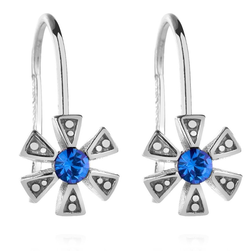 Srebrne rodowane kolczyki dziecięce wiszące kwiatki 925