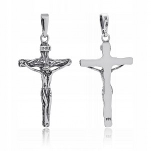 Srebrny krzyżyk męski oksydowany z wizerunkiem Pana Jezusa krzyż próba 925