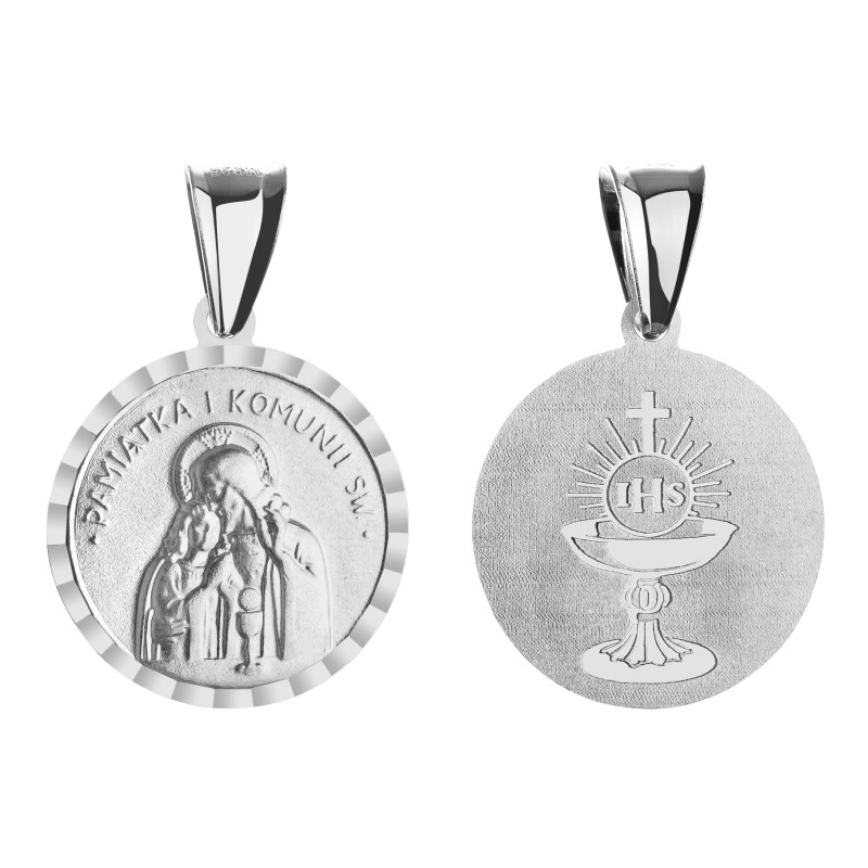 Komplet srebrny łańcuszek pancerka 1,80 g + medalik pamiątka pierwszej komunii świętej 925