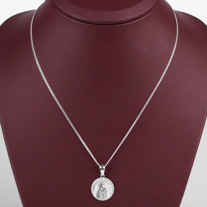 Srebrny komplet komunijny 925 – łańcuszek pancerka i medalik Pamiątka