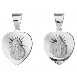 Srebrny medalik Matka Boska Szkaplerzna w sercu otwarte serce Pana Jezusa duży 925