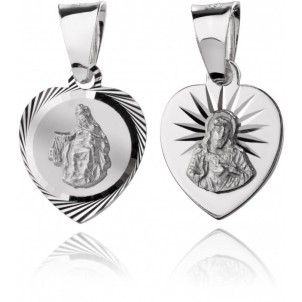 Srebrny medalik Matka Boska Szkaplerzna w sercu otwarte serce Pana Jezusa  925