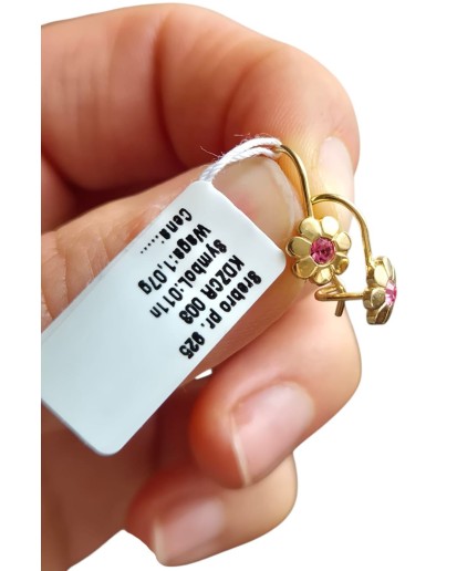 SREBRNE KOLCZYKI DLA DZIEWCZYNKI POZŁACANE WISZĄCE KWIATKI SREBRO 925