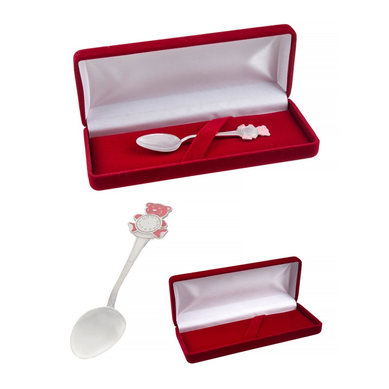 Łyżeczka srebrna zawieszka dla dziecka emaliowana z misiem na chrzest 925