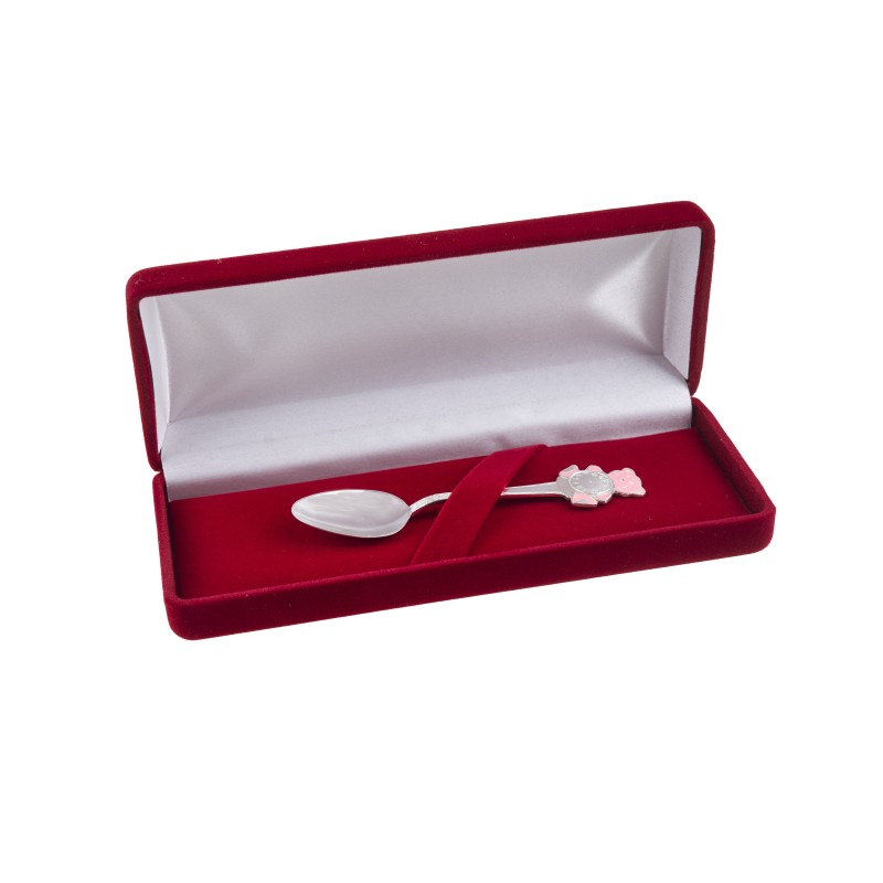 Łyżeczka srebrna zawieszka dla dziecka emaliowana z misiem na chrzest 925