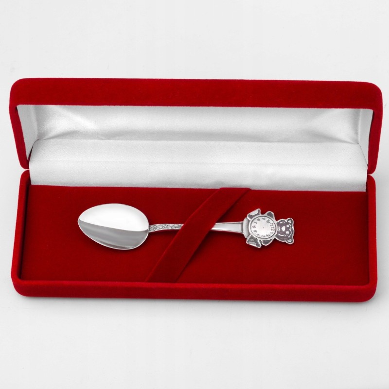 Łyżeczka srebrna zawieszka dla dziecka z misiem na chrzest 925