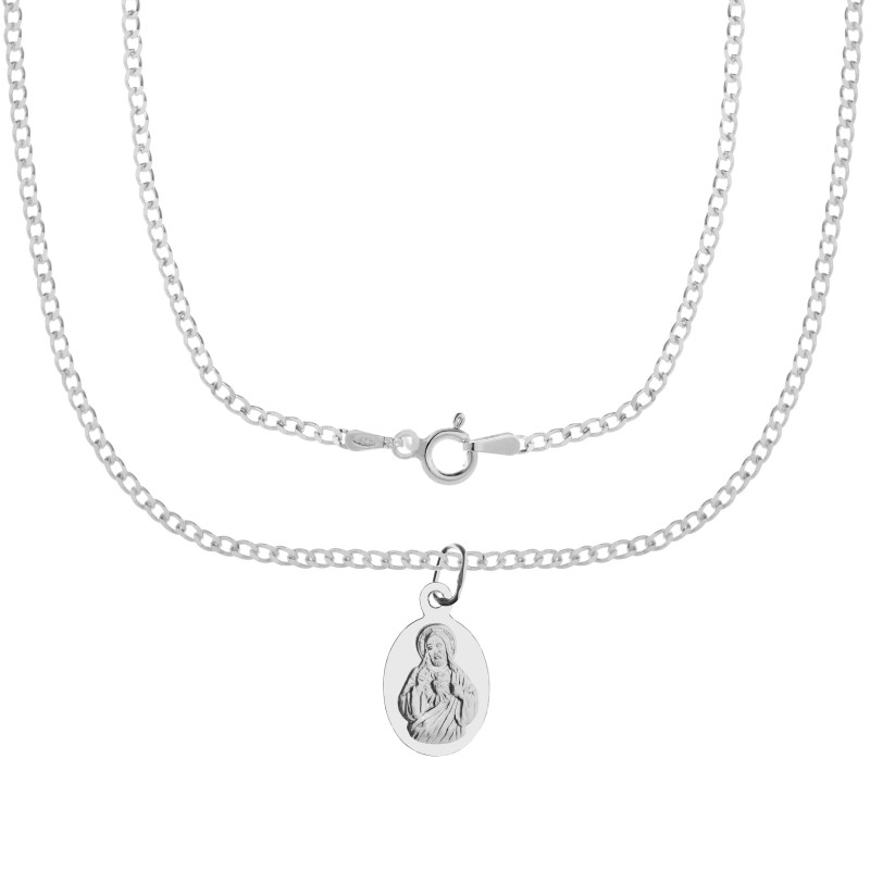 Srebrny komplet 925 – Duża Szkaplerzna z diamentowaną pancerką 50 cm