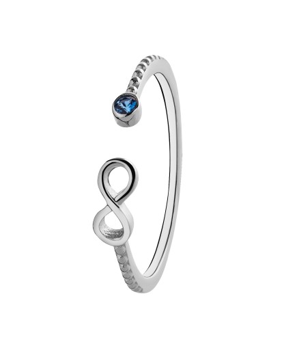 Pierścionek srebrny rodowany damski z cyrkoniami nieskończoność błękitny 925