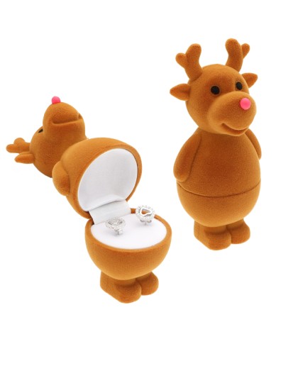 Pudełko świąteczne welurowe na biżuterię renifer brązowy