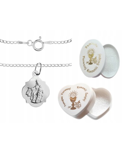 Srebrny komplet 925 – Szkaplerzna Koniczynka z łańcuszkiem pancerka
