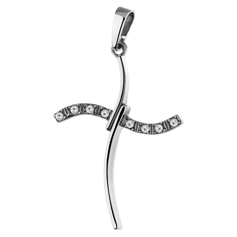 SREBRNY KRZYŻYK OKSYDOWANY Z CYRKONIAMI WISIOREK 925