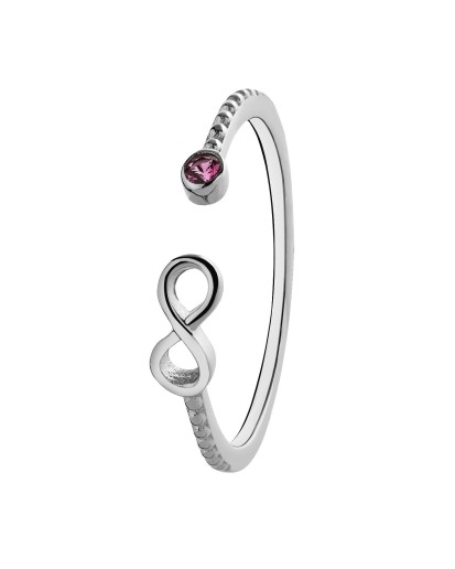 Pierścionek srebrny rodowany damski z cyrkoniami nieskończoność różowy 925