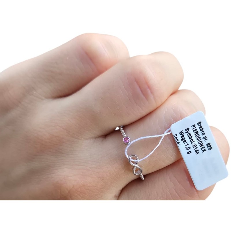 Pierścionek Srebrny 925 Rodowany – Nieskończoność, Różowa Cyrkonia