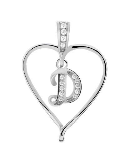 Wisiorek srebrny zawieszka literka D serce cyrkonie 925