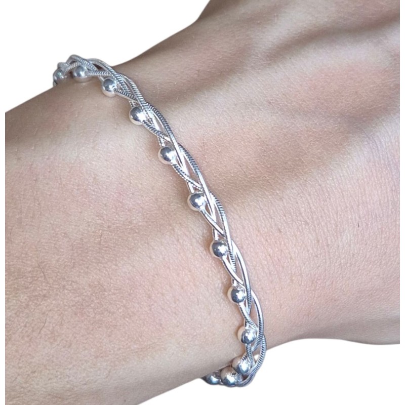 Srebrna bransoletka damska żmijka warkocz włoska 925|18 cm