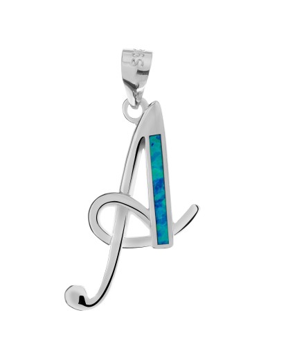 Wisiorek srebrny zawieszka literka A opal niebieski 925