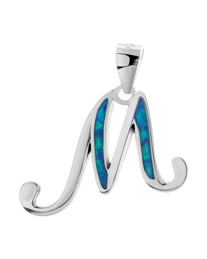 Wisiorek srebrny zawieszka literka M opal niebieski 925