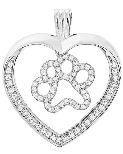 SREBRNA DAMSKA ZAWIESZKA RODOWANA SERCE Z ŁAPKĄ SREBRO 925