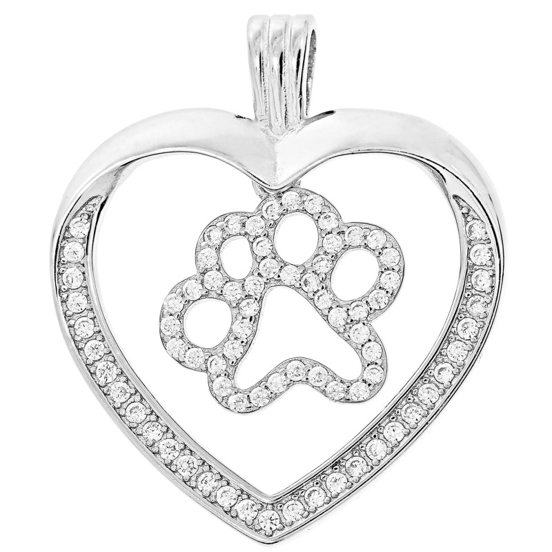 SREBRNA DAMSKA ZAWIESZKA RODOWANA SERCE Z ŁAPKĄ SREBRO 925