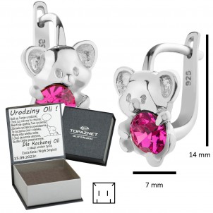 SREBRNE POZŁACANE KOLCZYKI DZIECIĘCE MISIE ANGIELSKIE + GRAWER