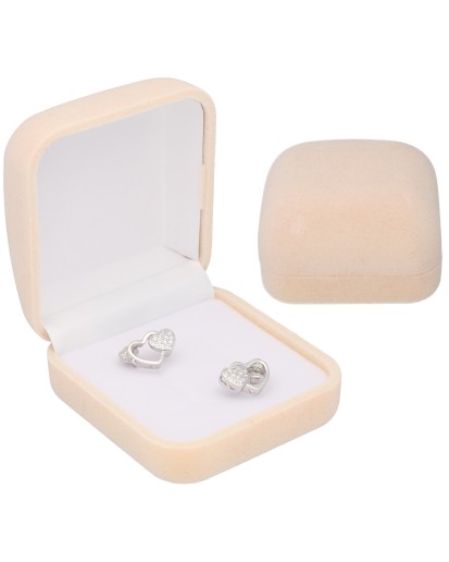 PUDEŁKO KREMOWE WELUROWE NA OBRĄCZKI ŚLUBNE , KOLCZYKI