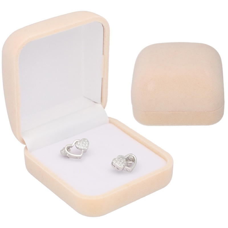 PUDEŁKO KREMOWE WELUROWE NA OBRĄCZKI ŚLUBNE , KOLCZYKI