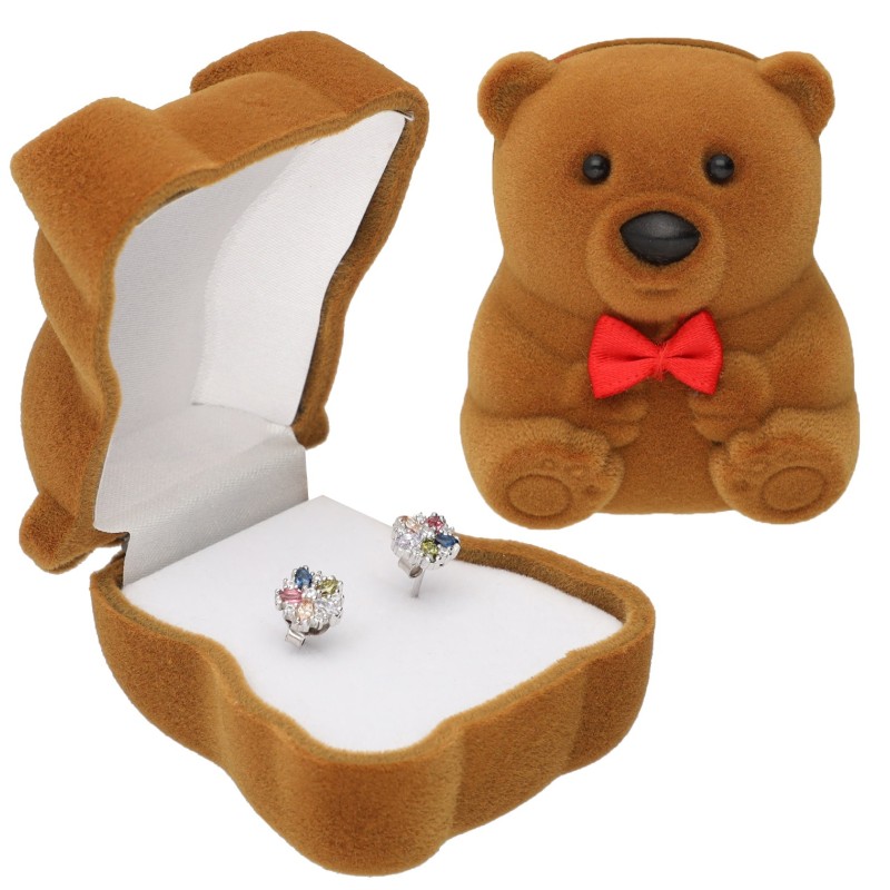 PUDEŁKO WELUROWE BRĄZOWE NA KOLCZYKI PIERŚCIONEK MIŚ