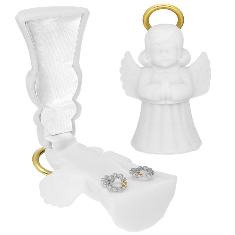 PUDEŁKO WELUROWE BIAŁE NA KOLCZYKI PIERŚCIONEK ANIOŁEK