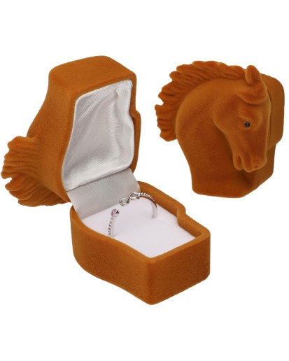 PUDEŁKO WELUROWE BRĄZOWE NA KOLCZYKI PIERŚCIONEK KONIK