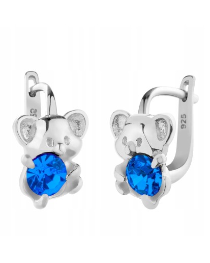 SREBRNE KOLCZYKI DZIECIĘCE WISZĄCE MISIE RÓŻOWE SREBRO 925