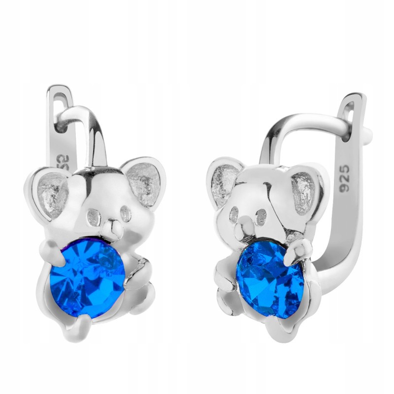 SREBRNE KOLCZYKI DZIECIĘCE WISZĄCE MISIE RÓŻOWE SREBRO 925